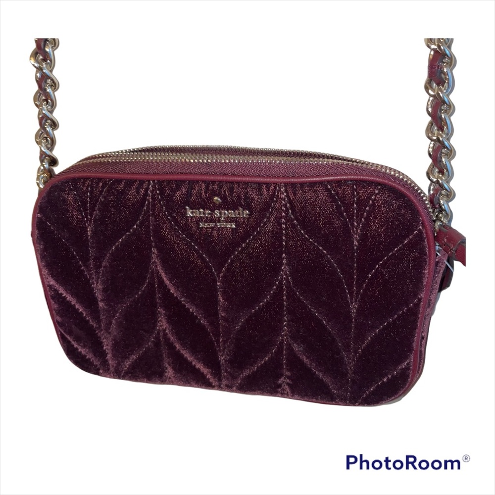 Kate Spade Kendall Briar Lane Quilted Velvet Cherry Wood Purse Women